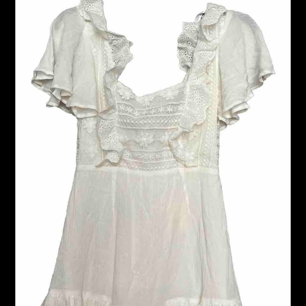 Debbie Dabble Women’s Size 8 White Ivory  Dress Ruffles Zip Up Short